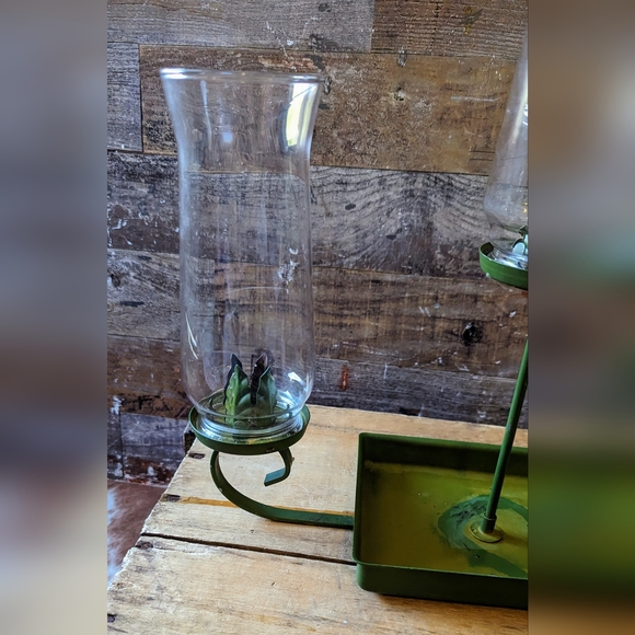 Vintage Metal Green Candelabra With Glass Globes - Picture 2 of 15